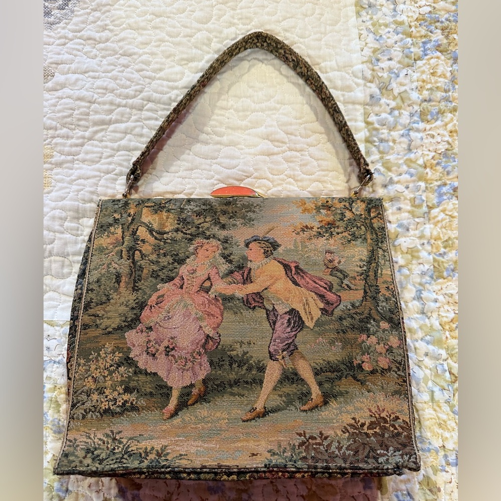 Vintage Tapestry Purse / Bag with Courting Couple